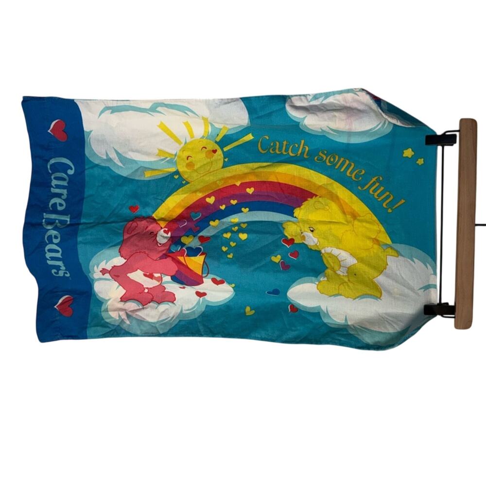 VINTAGE CARE BEARS 93  "Catch Some Fun" Rainbow double sided cotton pillow case